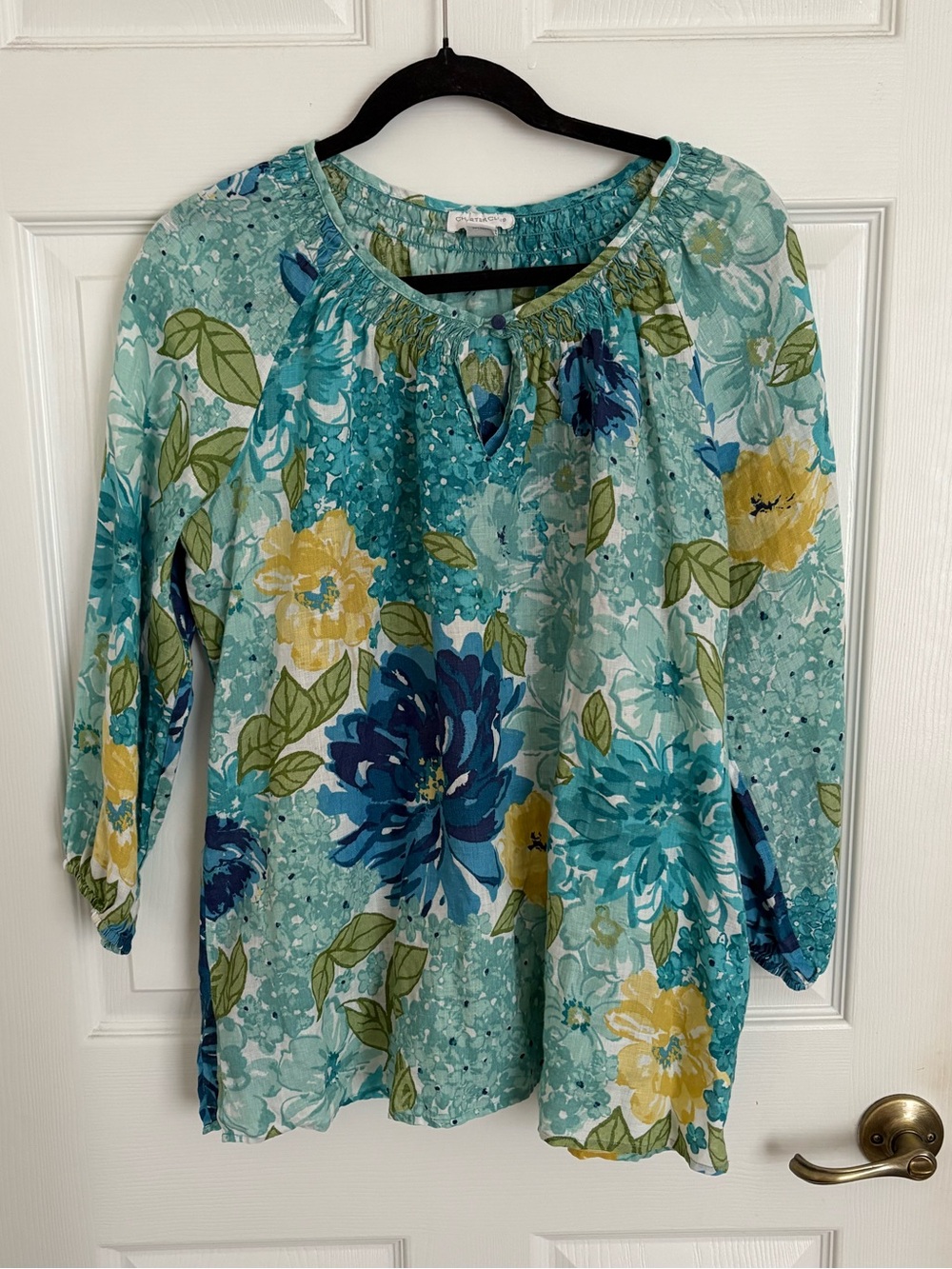 Charter Club Aqua Floral Peasant Top